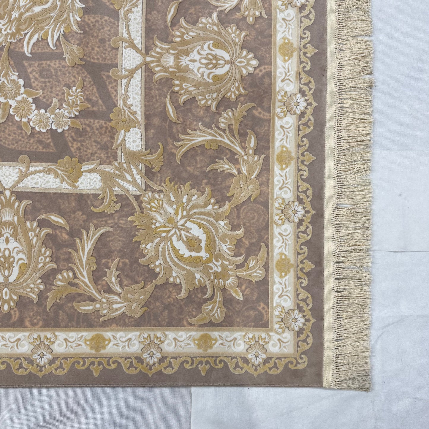 Persian Silk Rug 10 ft x 13 ft | Beheshti Tabriz 1200 Reeds | Rose Gold Luxury Floral Design