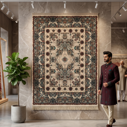 5 ft x 8 ft Cream Persian 1200 Reed Acrylic Rug, Bakhtiari Garden Carpet