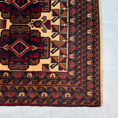 4x6 ft Handmade Baluchi Rug – Rich Brown and Cream Design, Perfect for Any Space