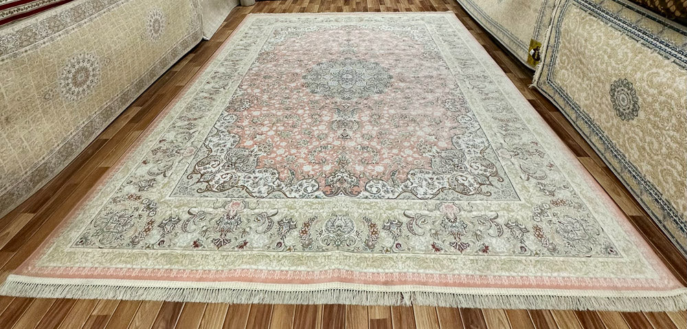 Luxurious 10 ft x 13 ft Persian 1500 Reeds Area Rug - Farsh Kakh 1 - Light Pink with Multi Colors