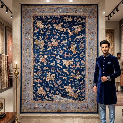 Persian Hunting Shekargh Pure Silk Abresham Rug 7 ft x 10 ft | 1600 Reed
