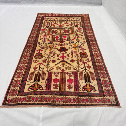 Handmade Afghan Wool Rug - 4.5 ft x 9 ft | Baluchi Aqsi Design | Durable, Eco-Friendly Luxury