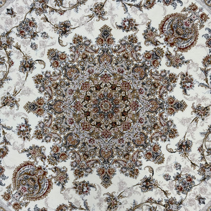 3 ft x 3 ft Persian Round Rug - Miniature by Pars Nagsh Kashan - 1500 Reeds - Elegant Ivory Design