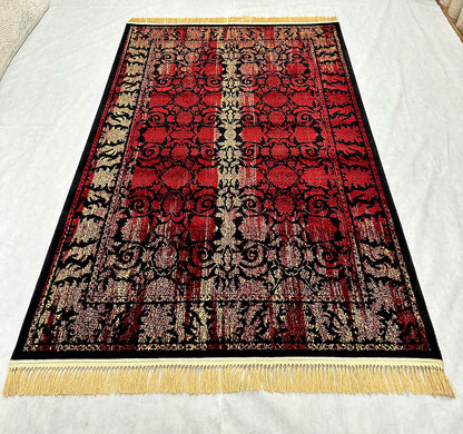 Elegant Black and Red Wine Persian Area Rug - 5 ft x 8 ft - 700 Reeds Nagina Mashad Helal Collection