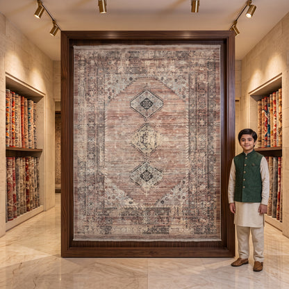 Oushak Heritage Turkish Acrylic Rug – Rust & Charcoal Medallion, 5 x 8 ft
