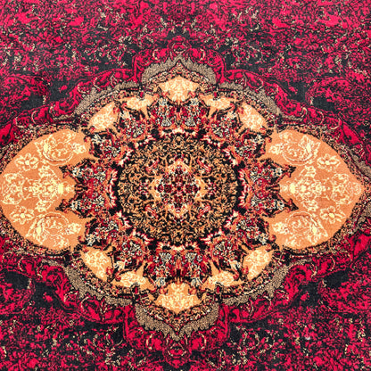 Persian Kashani Red Medallion Rug 8x11 ft – 500 Reeds Nylon Machine-Made Iran