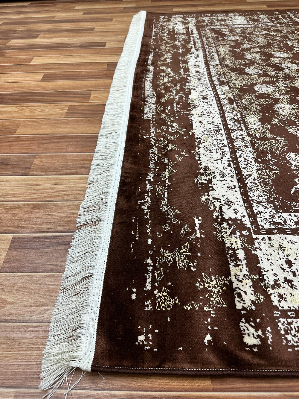 Elegant 7 ft x 10 ft Persian Silky Taymaz Area Rug - Dark Brown and White Luxury