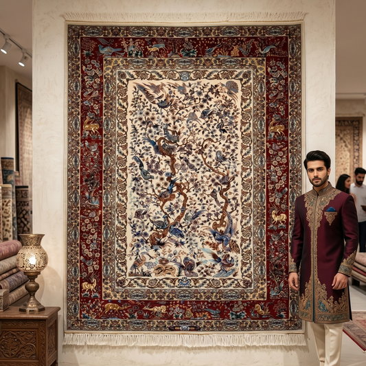 Persian Silk Birds & Flowers Rug 3 ft x 5 ft | 1600 Reeds