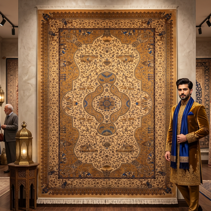 Persian Isfahan Medallion Pure Silk Abresham Rug 7 ft x 10 ft | 1600 Reed