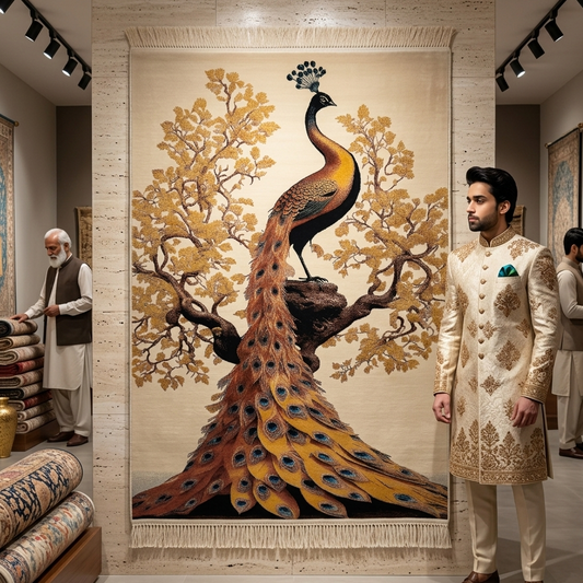Persian Silk Peacock Rug 2 ft x 3 ft | Pure Silk Abresham | 1600 Reed