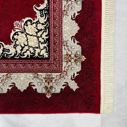 7 ft x 13 ft Persian Rug - Farsh e Nagin Chaman - 1000 Reeds - Elegant Burgundy and Cream Design