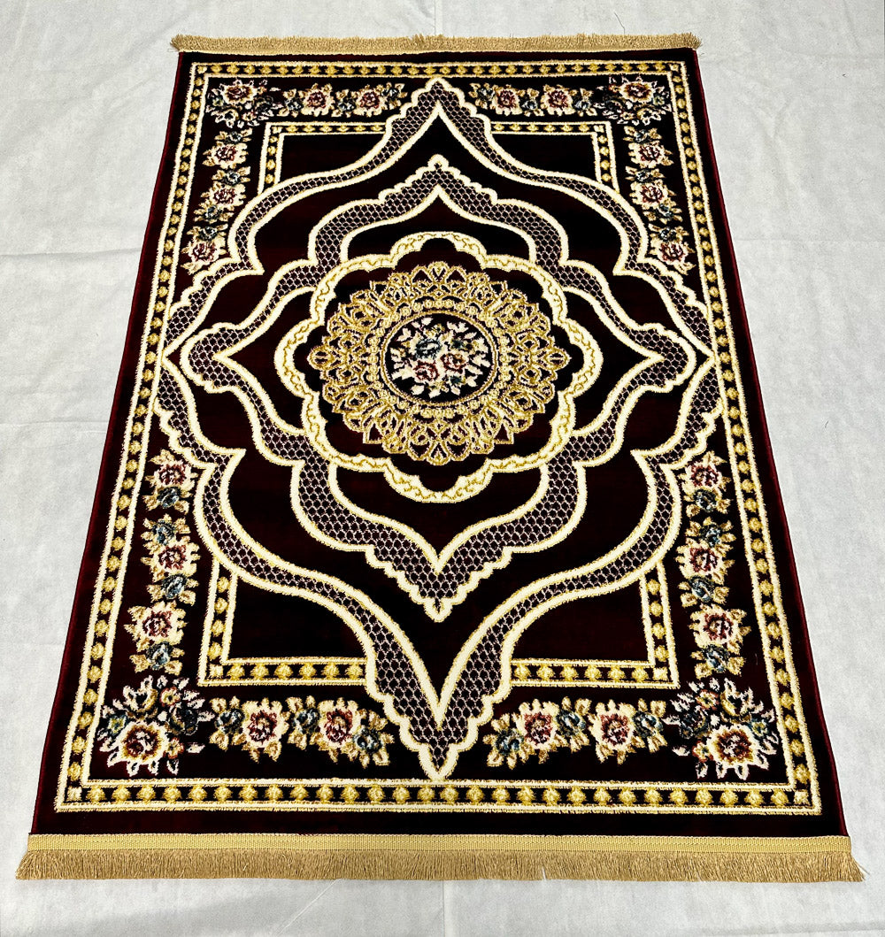 Elegant Red Wine and Gold Turkish Napoli Area Rug - 4 ft x 6 ft - JD Collection