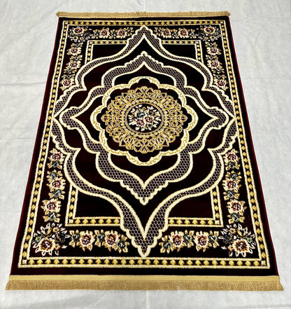 Elegant Red Wine and Gold Turkish Napoli Area Rug - 4 ft x 6 ft - JD Collection