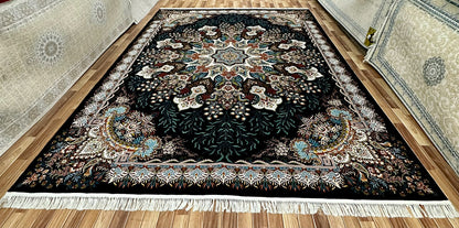 Luxurious 10 ft x 13 ft Persian 1000 Reeds Area Rug - Sanaa 1 - Deep Blue with Multi Colors