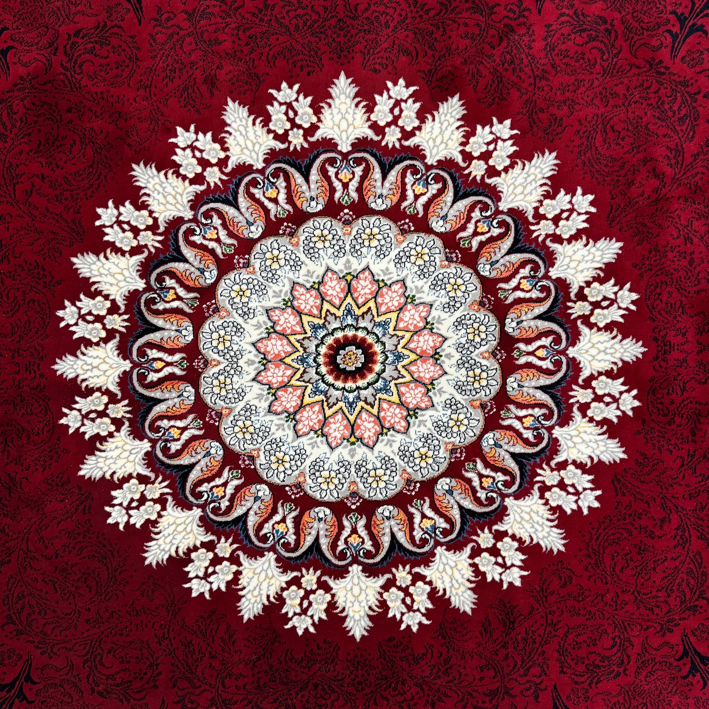 7 ft x 13 ft Persian Rug - Farsh e Nagin Chaman - 1000 Reeds - Elegant Burgundy and Cream Design