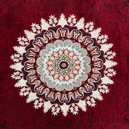7 ft x 13 ft Persian Rug - Farsh e Nagin Chaman - 1000 Reeds - Elegant Burgundy and Cream Design