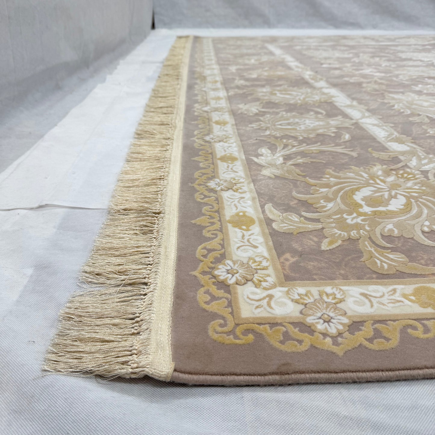 Persian Silk Rug 10 ft x 13 ft | Beheshti Tabriz 1200 Reeds | Rose Gold Luxury Floral Design