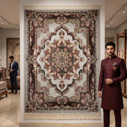 4 ft x 6 ft Persian Floral Medallion Acrylic Rug | 700 Reed Machine-Made Carpet