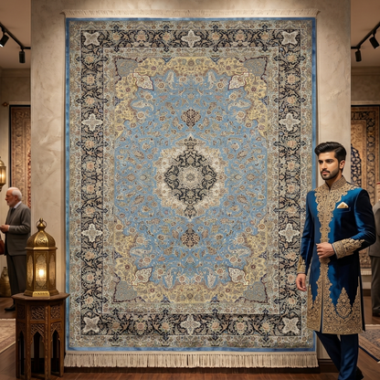 Persian Isfahan Medallion Pure Silk Abresham Rug 7 ft x 10 ft | 1600 Reed