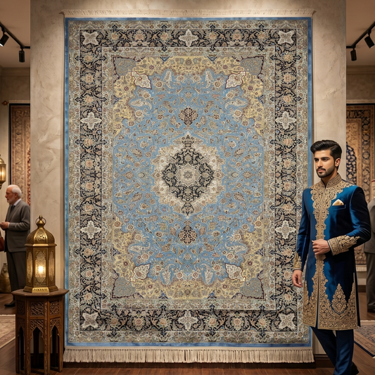 Persian Isfahan Medallion Pure Silk Abresham Rug 7 ft x 10 ft | 1600 Reed