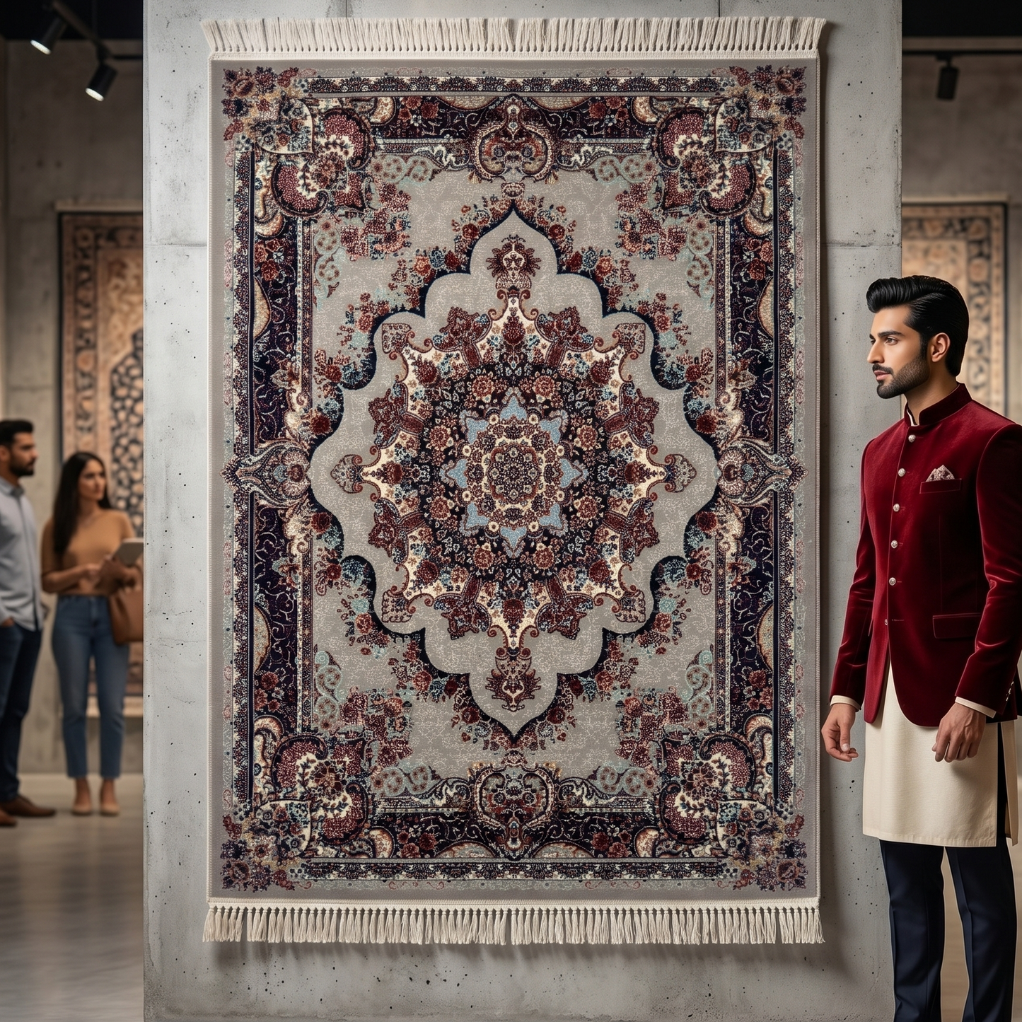 4 ft x 6 ft Persian Acrylic Rug, 700 Reed Floral Medallion Carpet, Machine-Made Iran