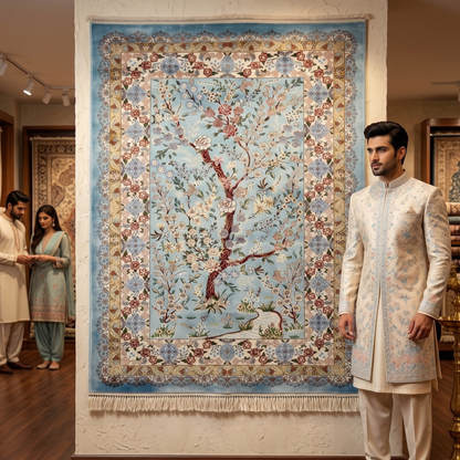 Persian Silk Floral Tree Rug 2.5 ft x 4 ft | Pure Silk Abresham 1600 Reed