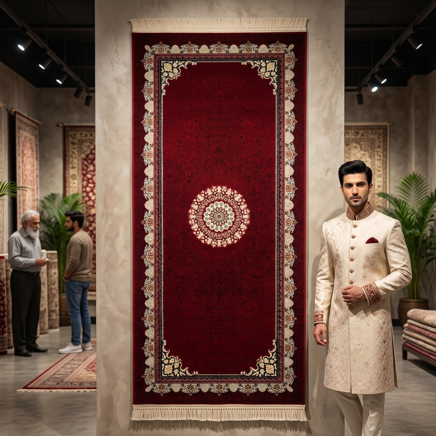 3 ft x 10 ft Persian Crimson Acrylic Runner Rug | 1000 Reed Floral Medallion, Iran