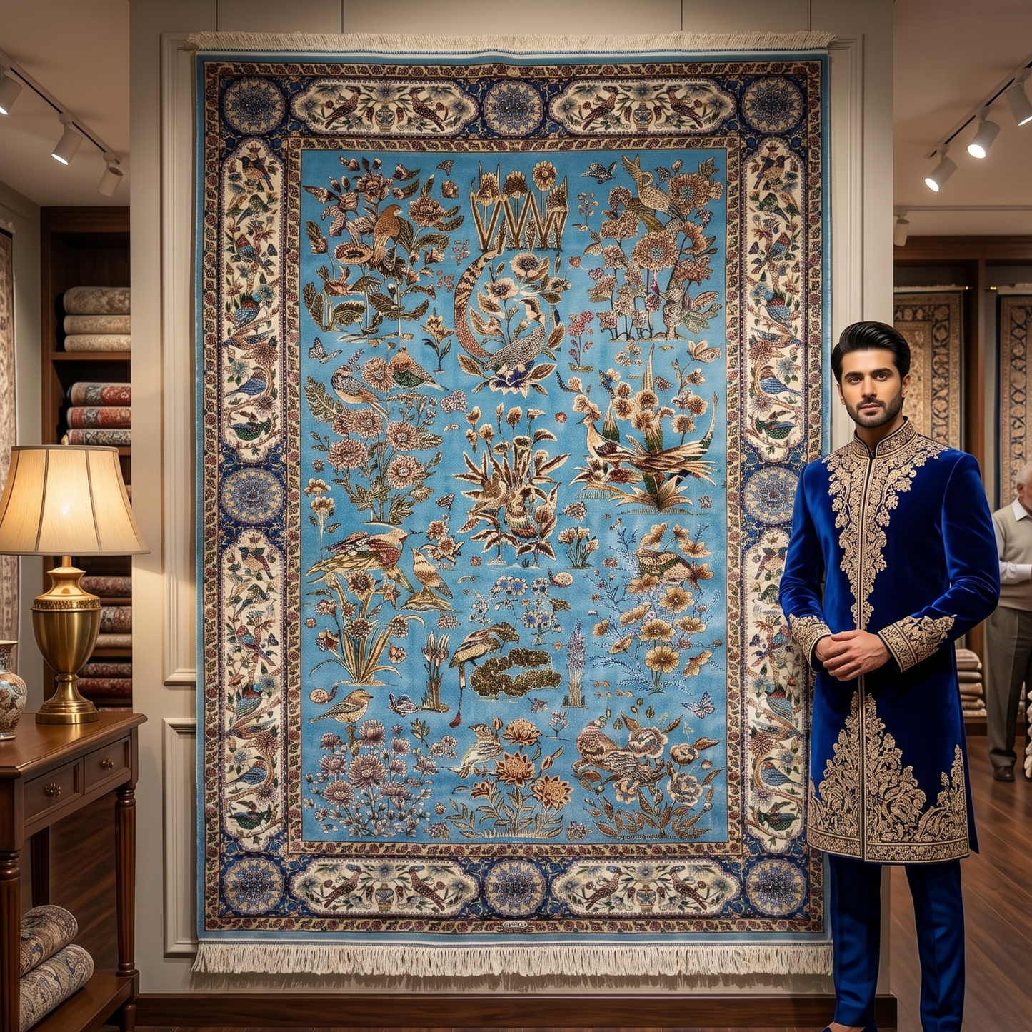 Persian Silk Garden Birds Rug 5 ft x 8 ft | Pure Silk Abresham 1600 Reed