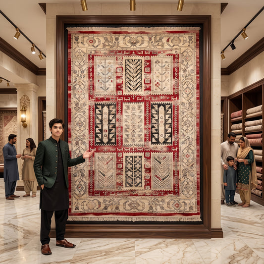 Oushak Heritage Turkish Acrylic Rug – Red & Ivory Patchwork Design, 5 x 8 ft