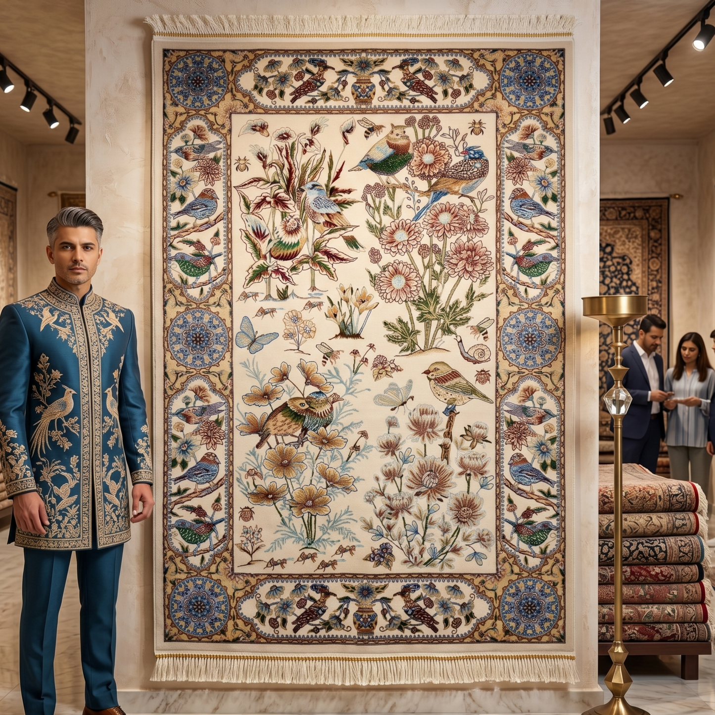 Persian Garden Birds Silk Rug 2.5 ft x 4 ft | Pure Silk Abresham