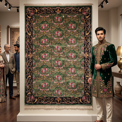 Persian Gol Farangi Floral Pure Silk Abresham Rug 7 ft x 10 ft | 1600 Reed
