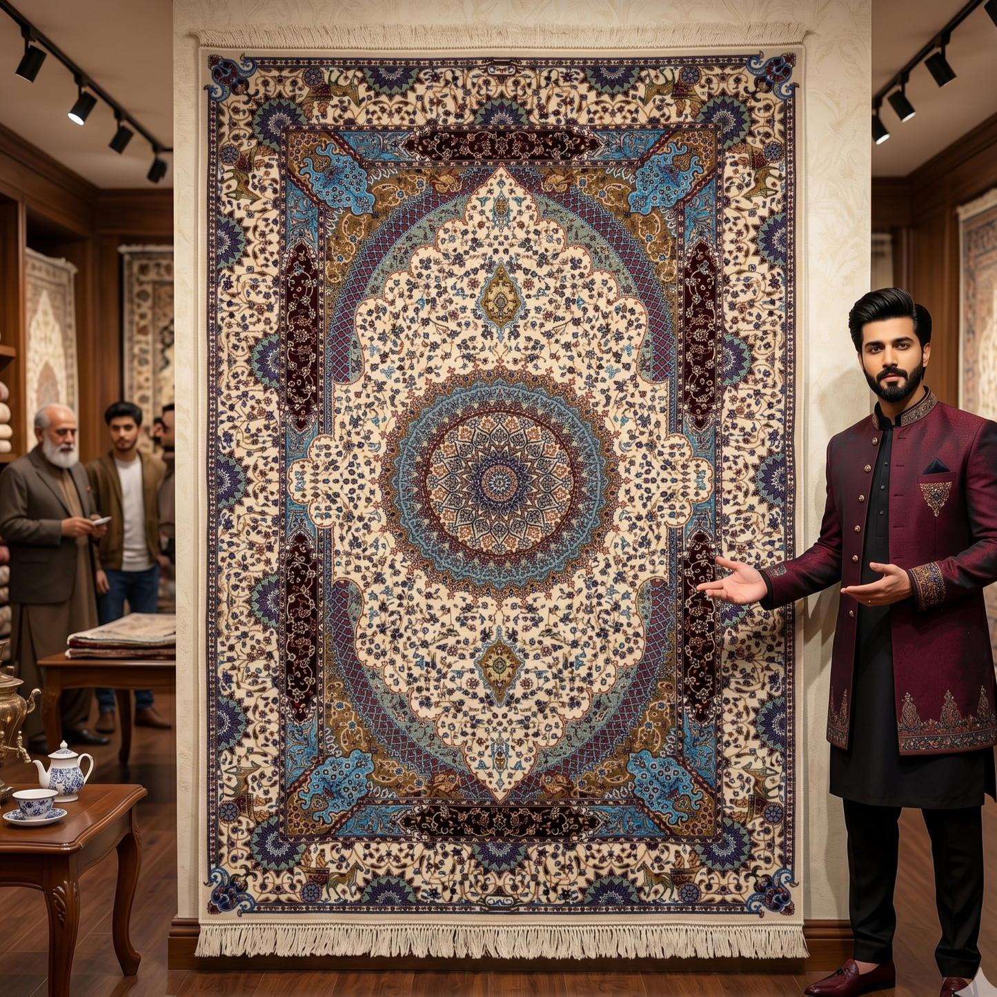 Persian Silk Abresham Medallion Rug 4 ft x 6 ft | 1600 Reed Machine-Made Iran