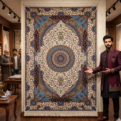 Persian Silk Abresham Medallion Rug 4 ft x 6 ft | 1600 Reed Machine-Made Iran