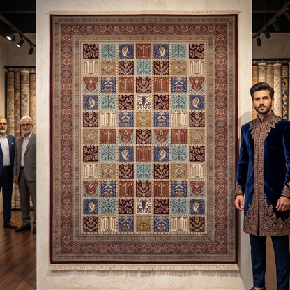 Persian Bagh Garden Panel Pure Silk Abresham Rug 7 ft x 10 ft | 1600 Reed