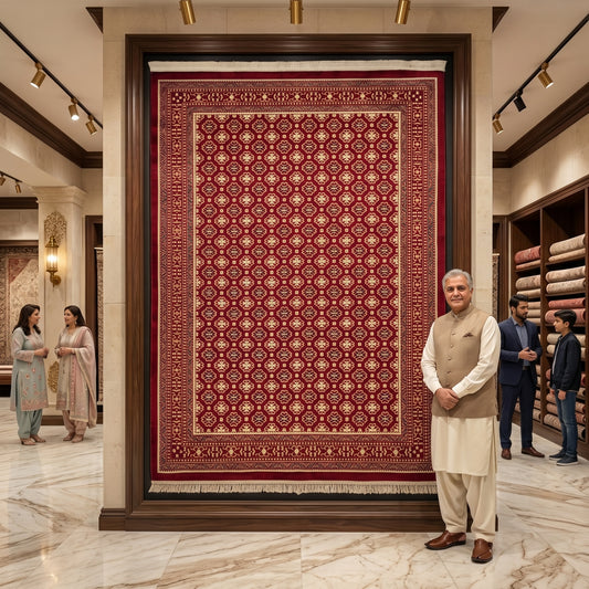 Golestan Heritage Persian Silk Rug – Burgundy & Gold Rosette, 7 x 10 ft