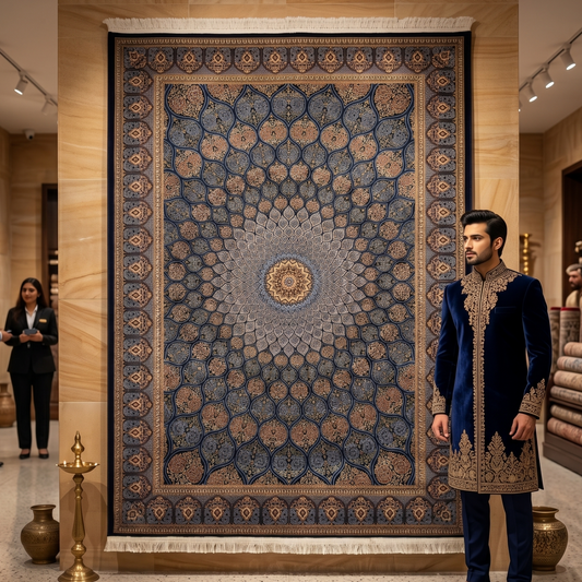 Persian Silk Medallion Rug 4 ft x 6 ft | 1600 Reed Pure Silk Abresham