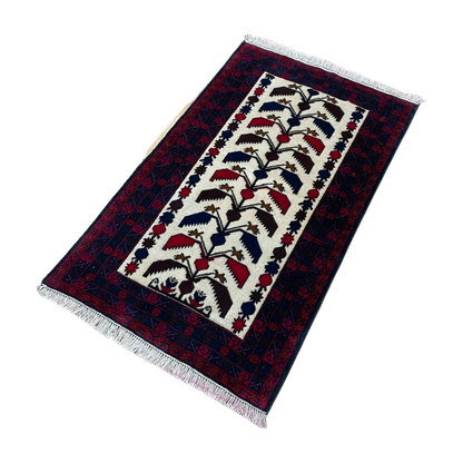 Authentic Baluchi 1 - 3 ft x 5 ft - Handmade Carpet - Black and Beige - Timeless Beauty for Your Home