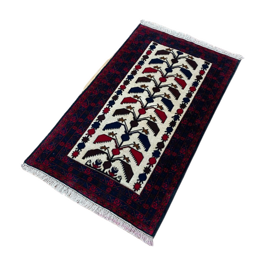Authentic Baluchi 1 - 3ft x 5 ft - Handmade Carpet - Black and Beige - Timeless Beauty for Your Home