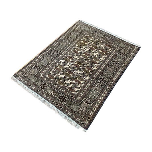 Antique Mazar Sharif 1 - 4 ft x 5 ft - Handmade Carpet - Brown and Beige - Immerse Your Space in Luxury
