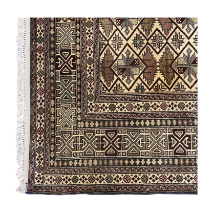 Antique Mazar Sharif 1 - 4 ft x 5 ft Handmade Wool Carpet - Brown and Beige - Immerse Your Space in Luxury