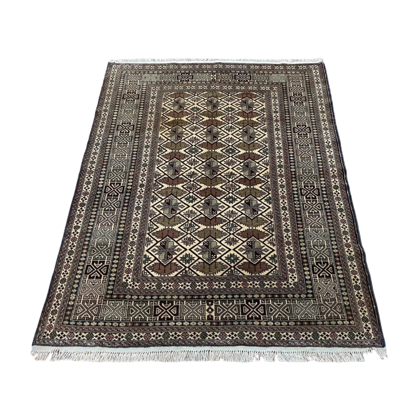 Antique Mazar Sharif 1 - 4 ft x 5 ft Handmade Wool Carpet - Brown and Beige - Immerse Your Space in Luxury