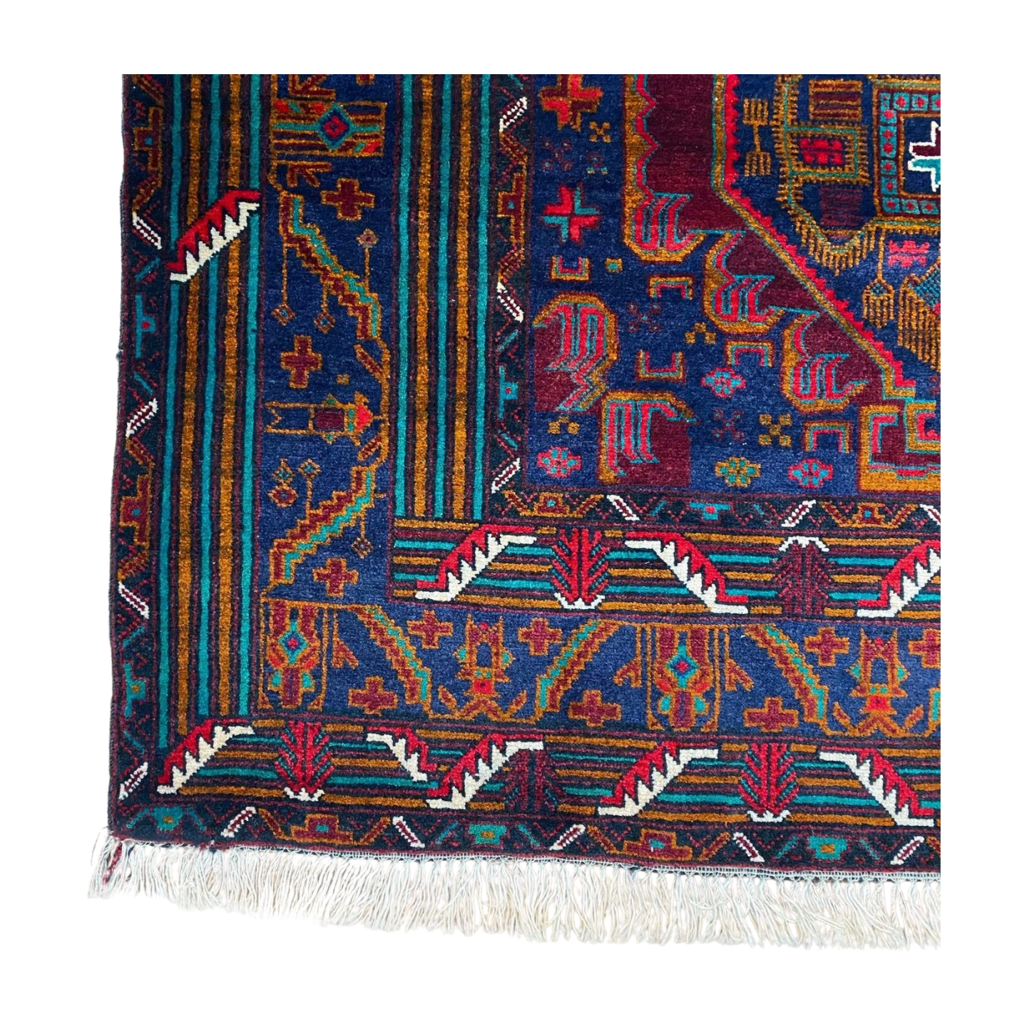 Authentic Baluchi 1 - 4 ft x 6 ft Handmade Wool Carpet - Deep Blue and Red Wine - Timeless Beauty for Your Home