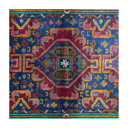 Authentic Baluchi 1 - 4 ft x 6 ft Handmade Wool Carpet - Deep Blue and Red Wine - Timeless Beauty for Your Home