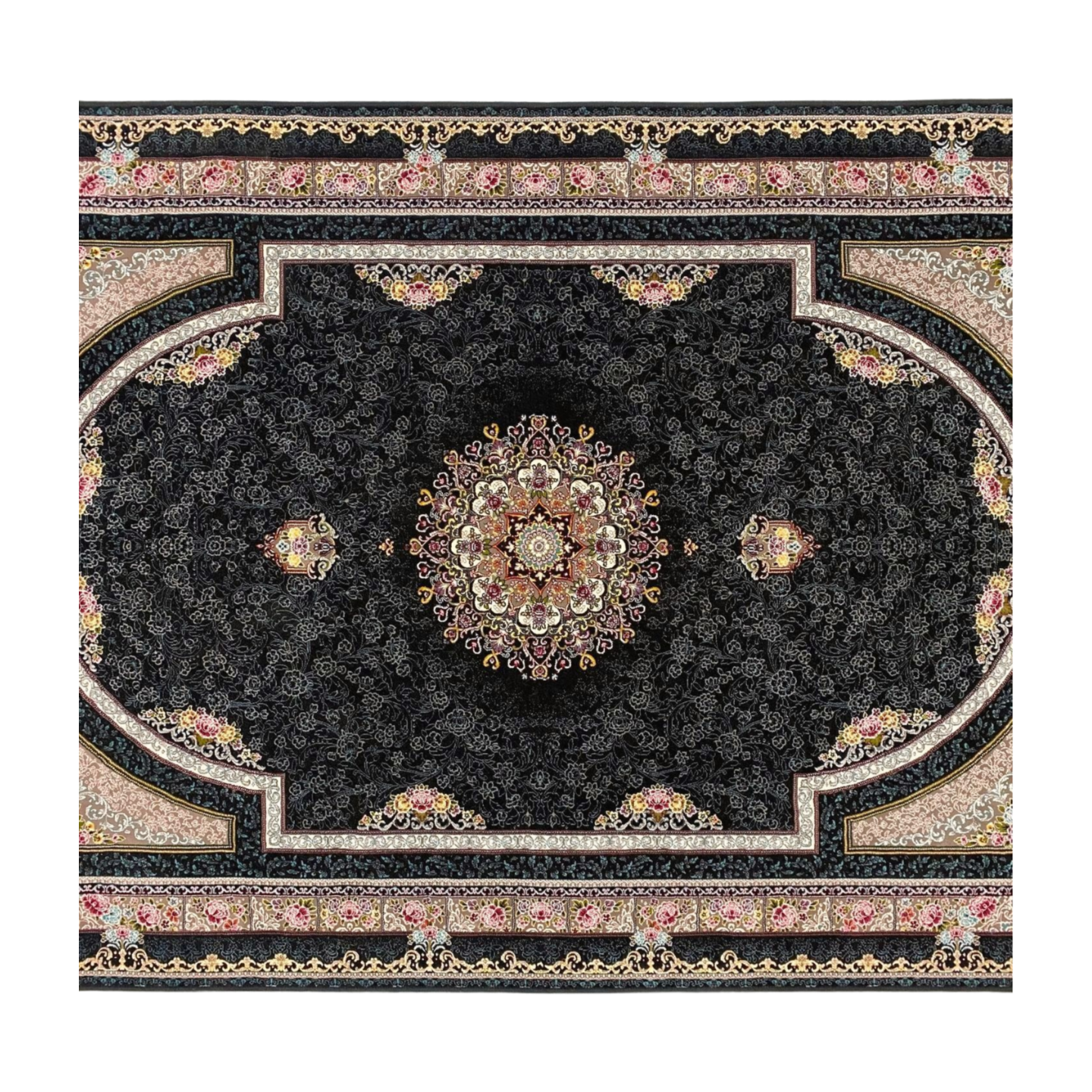 4 ft x 6 ft Area Rug - Persian 1200 Reeds - Farsh Kilim Mojalal 10 - Black - Luxurious Persian Design and Comfort