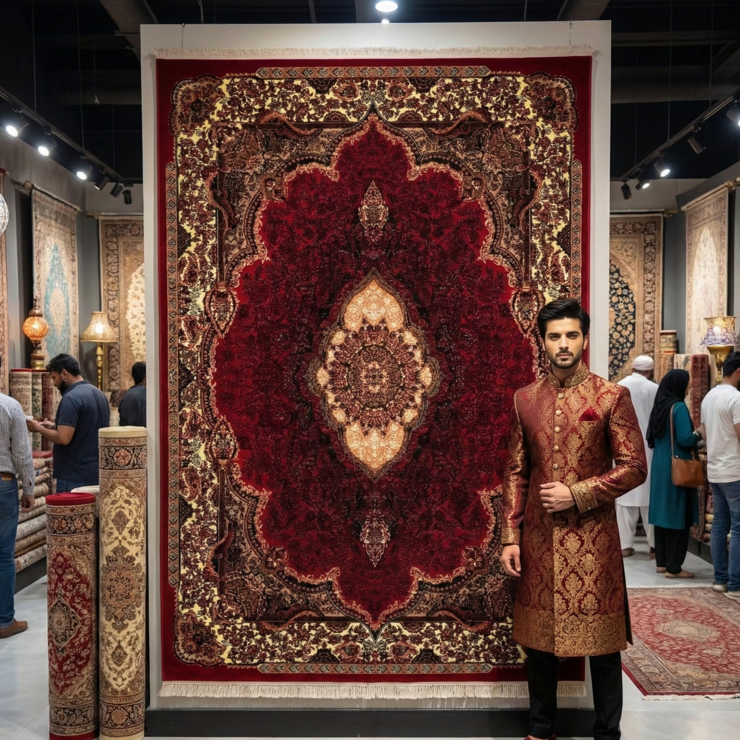 Persian Kashani Red Medallion Rug 8x11 ft – 500 Reeds Nylon Machine-Made Iran