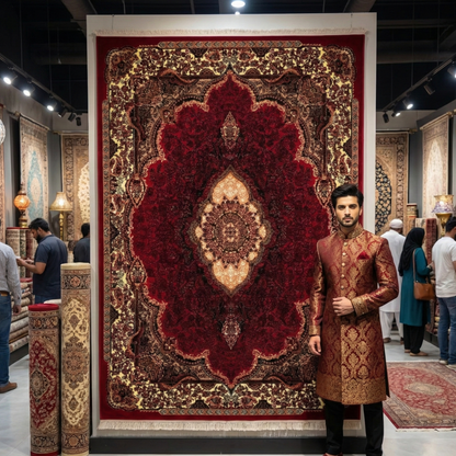 Persian Kashani Red Medallion Rug 8x11 ft – 500 Reeds Nylon Machine-Made Iran