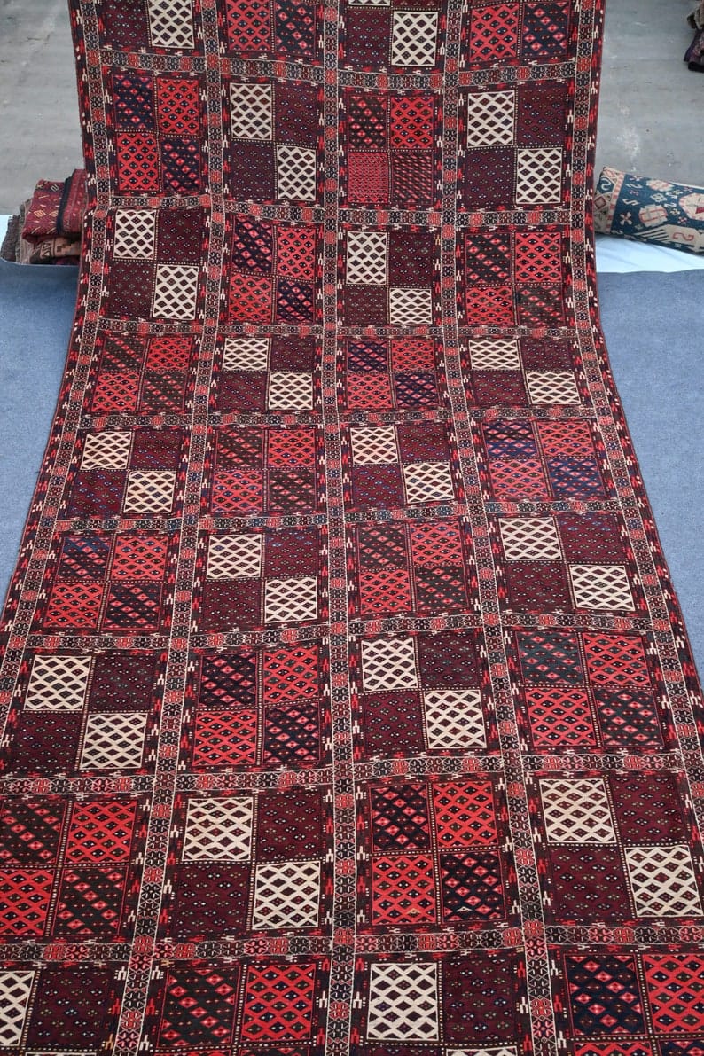 100-Year-Old Handmade Turkmensara Wool Runner - 7 meter (702 cm) x 3 meter (282 cm) – Timeless Tribal Elegance from Turkmenistan