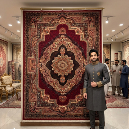 Persian Kashani Red Classic Medallion Rug 7x10 ft – 500 Reeds Nylon Machine-Made Iran