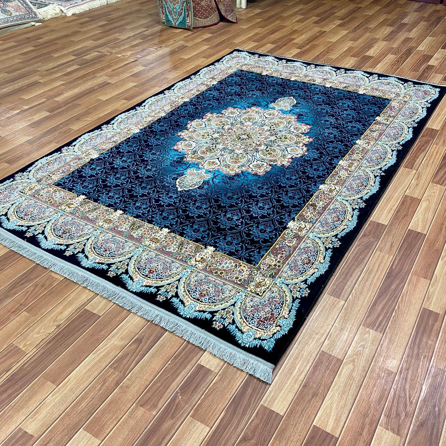 7 ft x 10 ft - Area Rug - 700 Reeds - Farsh e Modern 2 - Black and Blue - Superior Comfort Elegant and Luxury Style Accent
