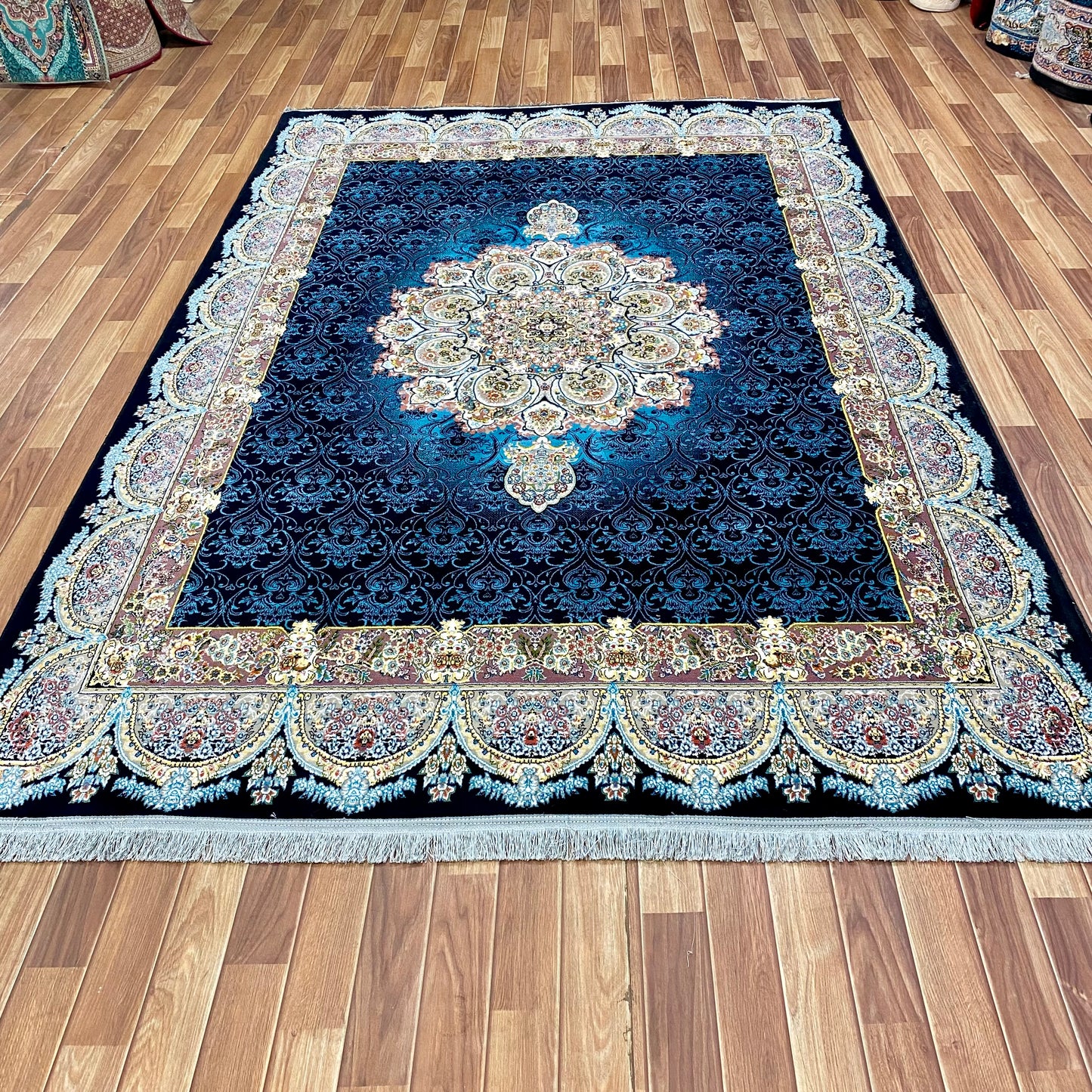 7 ft x 10 ft Area Rug - 700 Reeds - Farsh e Modern 2 - Black and Blue - Superior Comfort, Elegant, and Luxury Style Accent